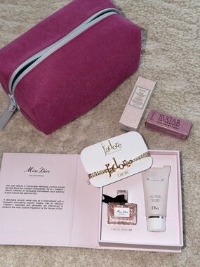 Dior J'adore Gold Logo Bracelet, Miss Dior gift set and fresh cosmetic bag